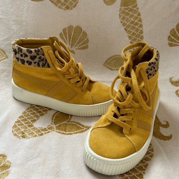 Women’s GOLA - Savannah High Top Sneaker - Mustard w/ Leopard - Size 6 (euro 37) - Picture 2 of 6